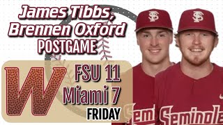 FSU Baseball | Brennen Oxford and James Tibbs on 11-7 win over Miami | Warchant TV #FSU