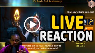 LIVE Reaction to my Raid 3rd Anniversary Recap Video \& Promo code | Raid: Shadow Legends