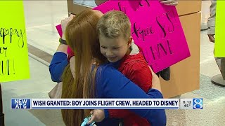 Wish granted: boy joins flight crew, headed to Disney