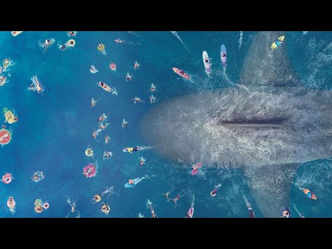 Мегалодон приплывает на пляж.  \\ Мег: Монстр глубины The Meg