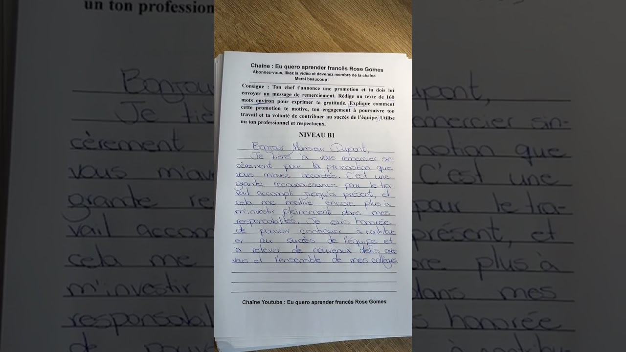 Production écrite en français – niveau B1 (DELF B1) : J’écris à mon chef