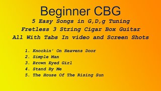 Beginner -5 Easy Songs In G Fretless (or 1 finger) 3 String #cigarboxguitarlesson Tabs & Screenshots