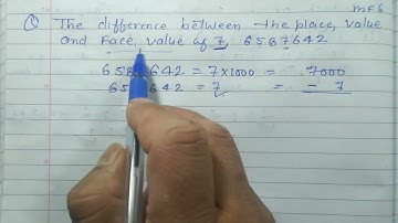 The difference between the place value and face value of 7 in 6587642