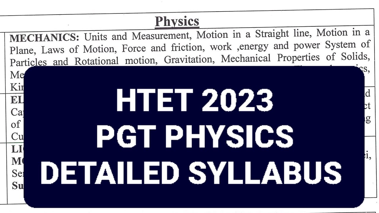 HTET  PGT Physics Syllabus 2023 and Exam Pattern for PGT physics online preparation