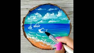How To Painting Summer Acrylic Pictures on Wooden Coasters｜Step by Step #954｜Satisfying Art ASMR
