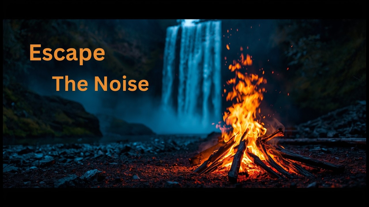 Escape the Noise – Relaxing Waterfall & Campfire Ambience (No Music)