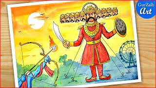 Download lagu How To Draw Dussehra Drawing / Indian Festival Vijayadashami Painting - Step By Mp3 Video Mp4