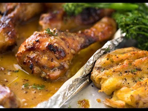 Baked Honey Mustard Chicken Drumsticks with Smashed Potatoes