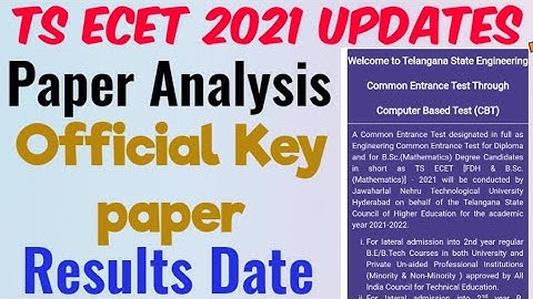 TS ECET 2021 Paper Analysis//Official Key paper//Results Date//Response sheets//TS ECET 2021 Updates