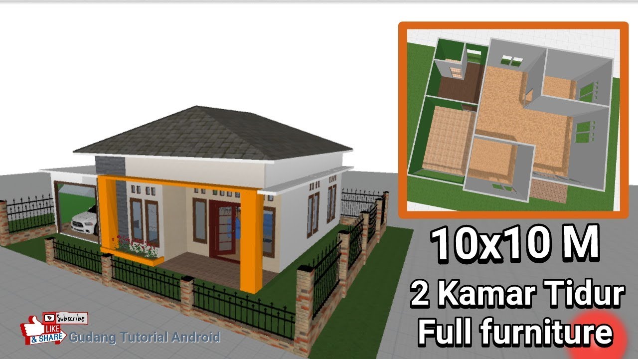 DESAIN RUMAH 10x10 M 2 KAMAR SERBA LUAS ADA GARASINYA 