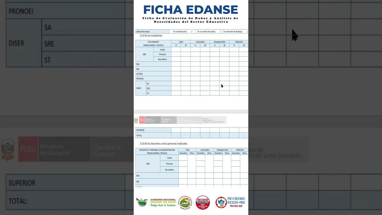 FICHA DE EVALUACIÓN DE DAÑOS Y ANÁLISIS DE NECESIDADES DEL SECTOR EDUCACIÓN