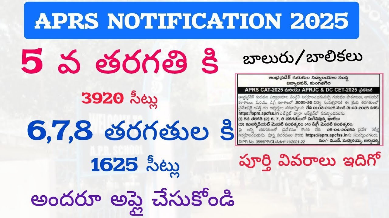 APRS CAT 2025 ADMISSION NOTIFICATION STEP BY STEP APPLICATION PROCESS