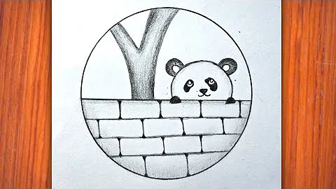 Easy Circle Scenery Drawing | Panda Drawing in Circle  | Pencil Drawing in Circle Easy