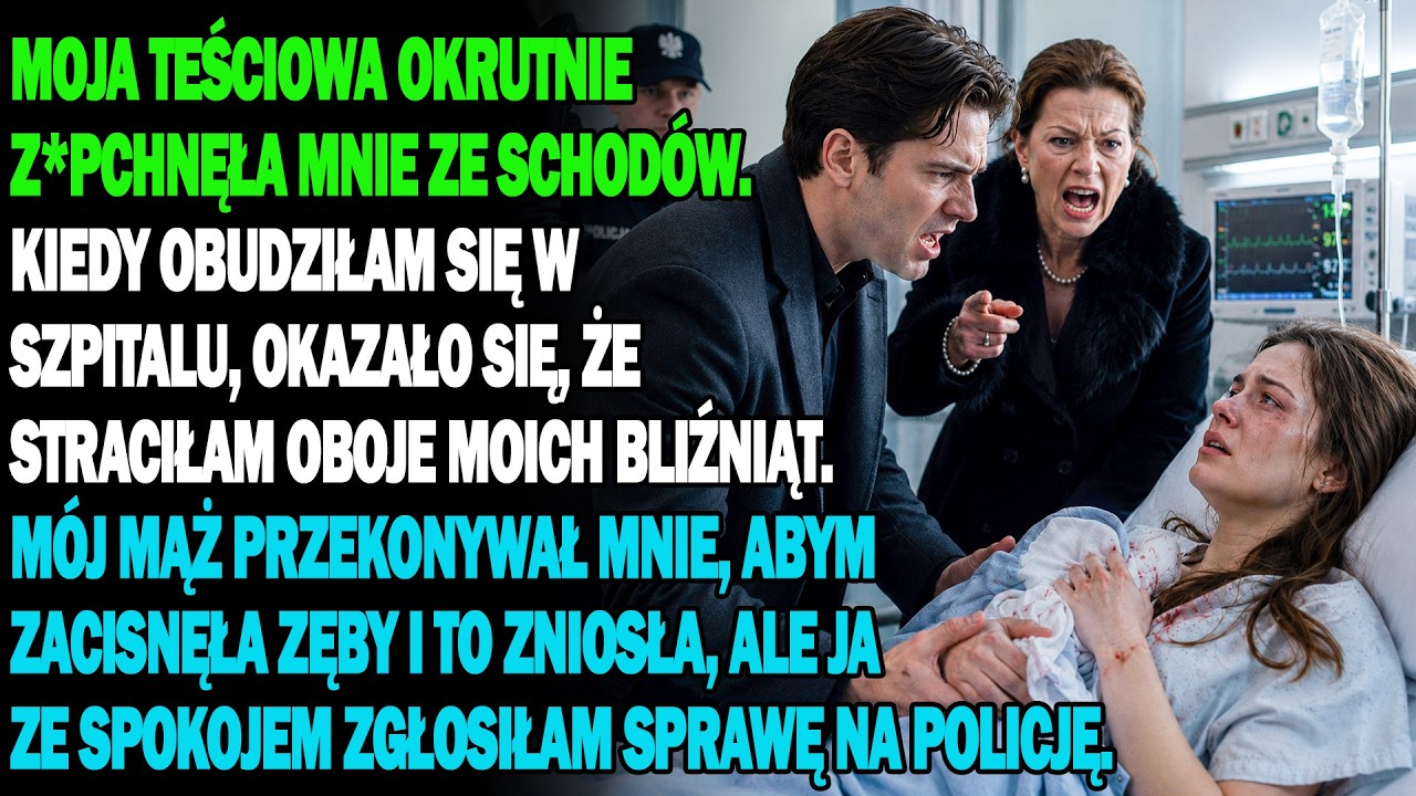 Leżałam na półpiętrzu, a krew wsiąkała w moją beżową sukienkę ciążową. Elżbieta stała nade mną i powiedziała: „Sama wstań. Nie przynoś wstydu" — chwilę wcześniej zepchnęła mnie ze schodów....