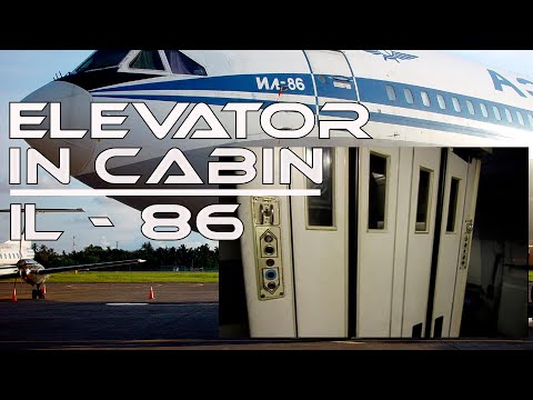 Elevator in cabin a passenger plane Ilyushin IL-86 Russian old plane