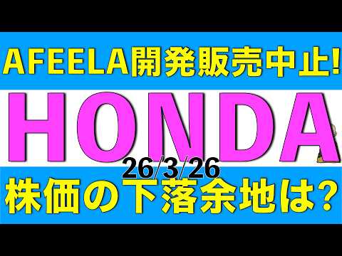 AFEELAの開発販売も中止が報道された本田技研工業の今後の株価下落余地はどれくらいあるかを解説します