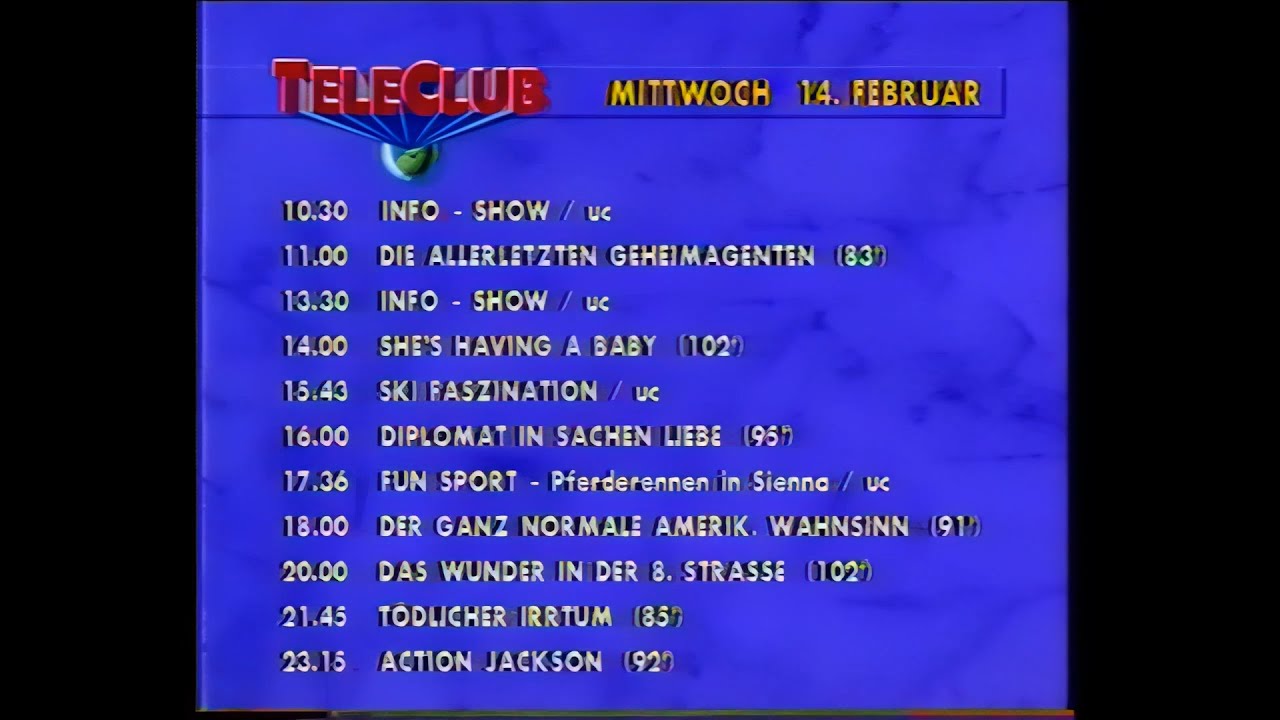 Teleclub, Programmtafel, Sendeschluss ohne Testbild, 14.02.1990