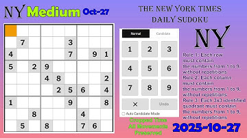 The New York Times Daily Sudoku 2025-10-27 Medium
