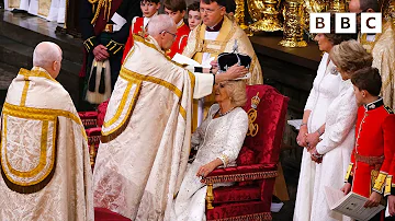 Moment Queen Camilla is crowned at Coronation ceremony in Westminster Abbey - BBC