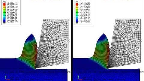 Abaqus CAE explicit coupled orthogonal cutting frictionless vs. friction PEEQ 1