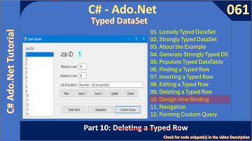 Typed Data Objects | Part 10 - Design Time Binding | Ado Net Tutorial #061