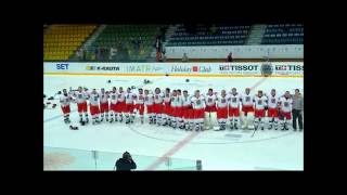 Team Czech Republic players celebrating after the semifinal game at the IIHF U18 WJC 2014