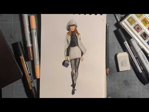 Drawing a fashion sketch - Chanel 90s inspired look | The Art Online Academy