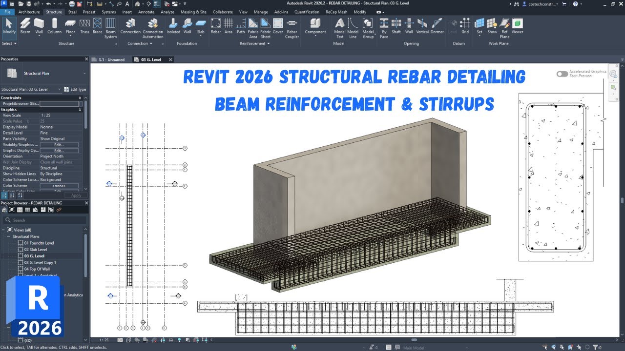 Revit 2026 Structural Rebar Detailing Part 3 | Beam Detailing - YouTube