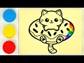 Sand painting and coloring kitten in donut child art