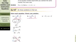 Solve One-Step Addition and Subtraction Equations