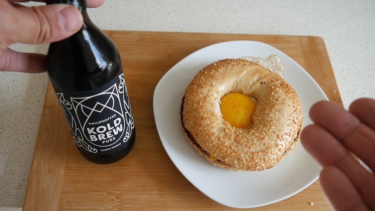 American Food Taste Test | Breakfast Bagel & Cold Brew Coffee | Food & Drink