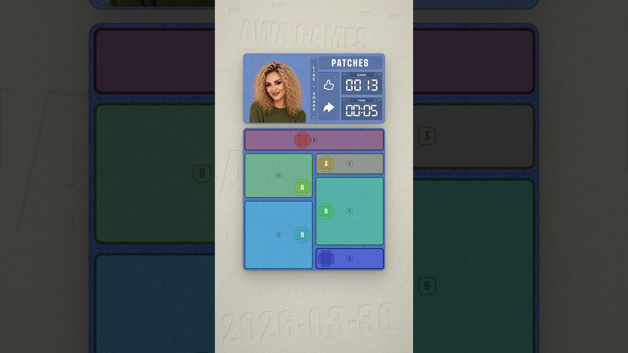 LinkedIn Patches #13 solved board for March 30, 2026, 6x6 grid
