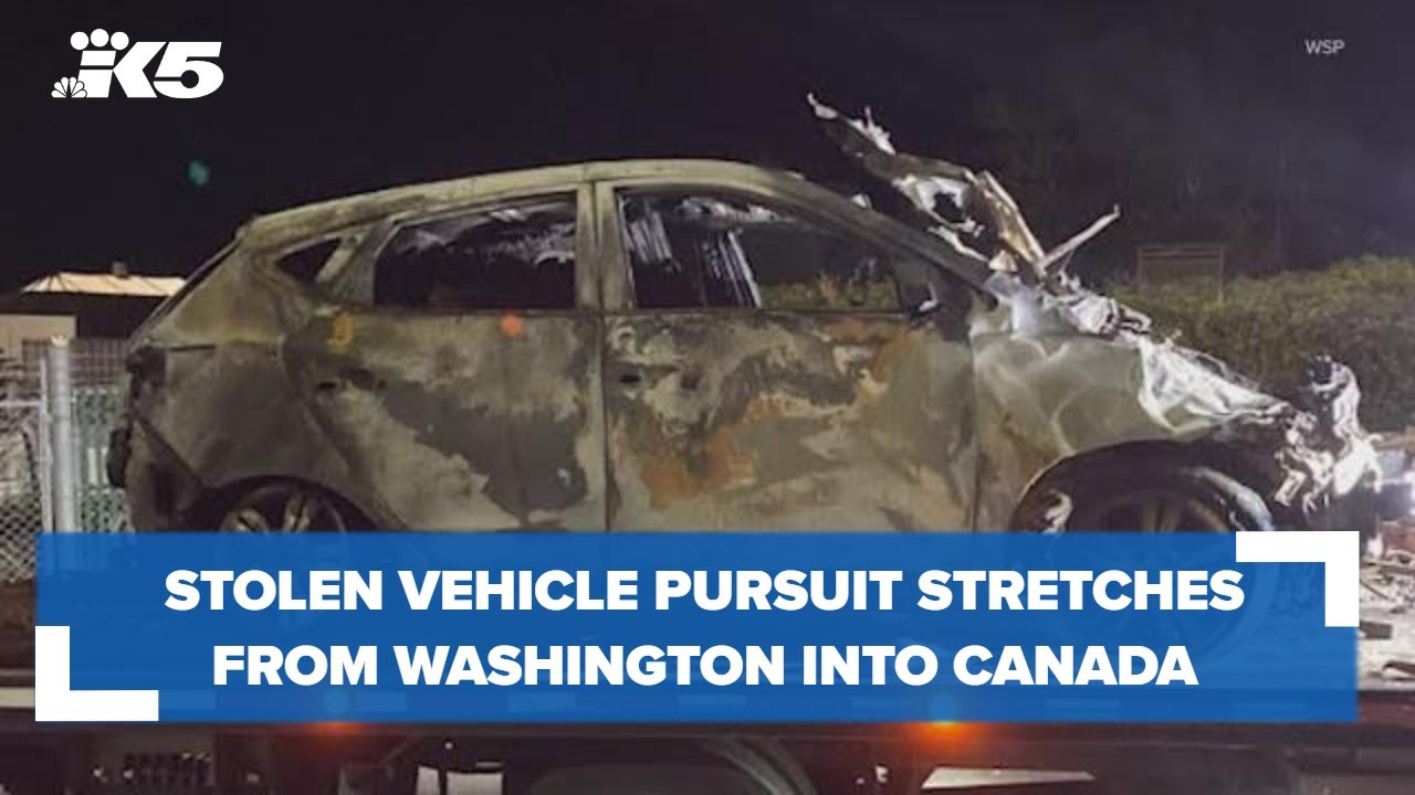 Stolen vehicle pursuit crosses border into Canada - YouTube