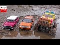 SUV Toy Cars Driving Through Grass, Mud and Water