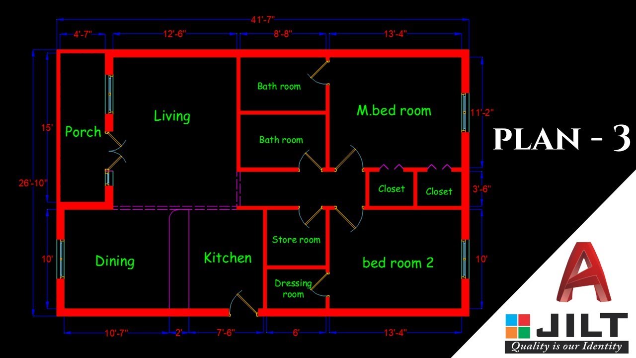Making a Simple Floor Plan 3 in Autocad 2022 YouTube