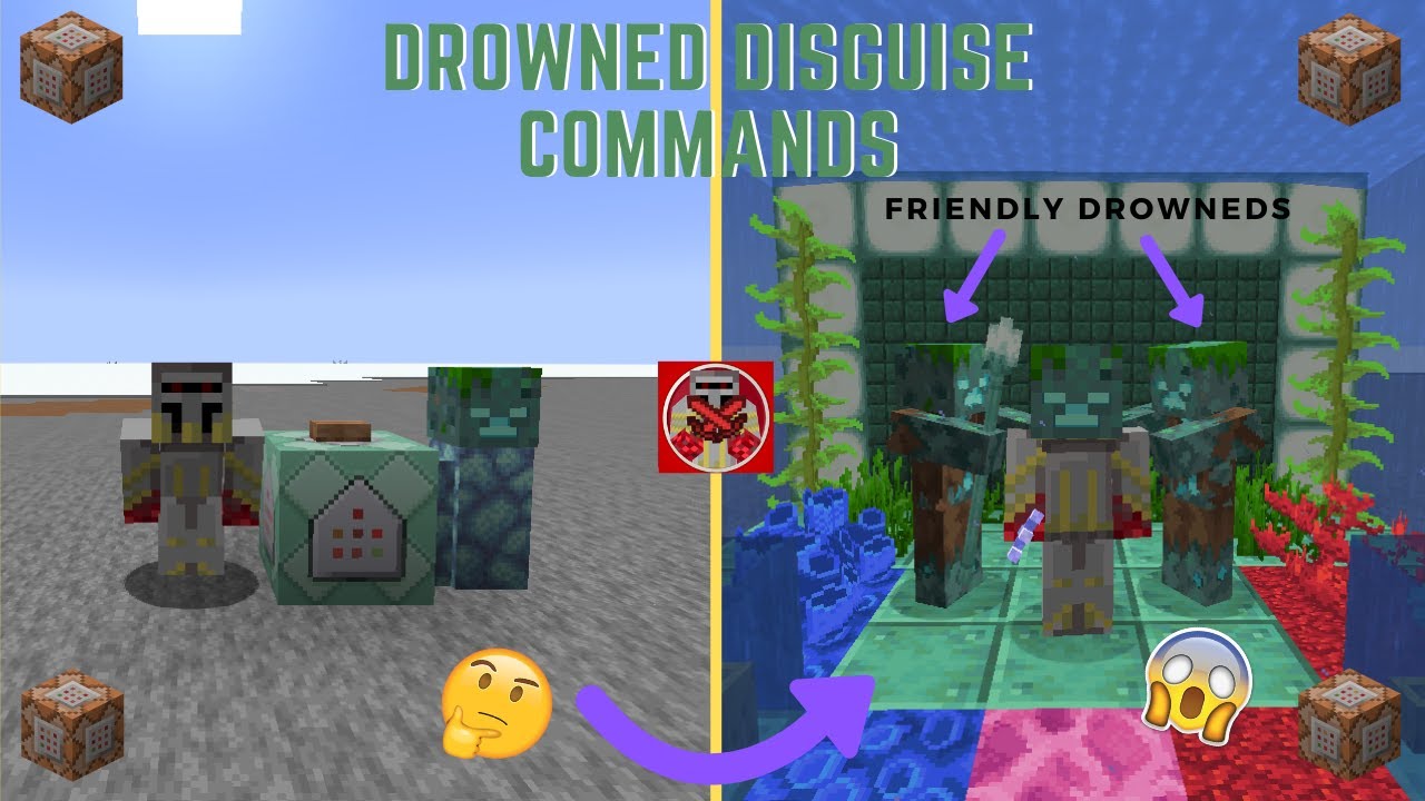 Command Block Tutorial 114 Drowned Disguise Commands in Minecraft (1.