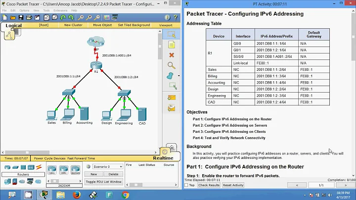 7.2.4.9 Packet Tracer - Configuring IPv6 Addressing