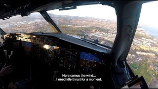 Boeing 737 MAX 8 - Windy arrival in Tenerife - cockpit view