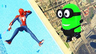 Spiderman & Rainbow Minion Team Pool Parkour in GTA 5 (Funny Moments & Fails)