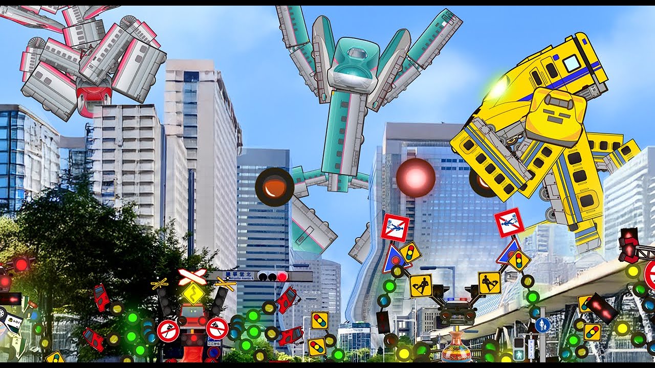 だんだん大きくなる変な踏切カンカン　消防車　パトカー　Railroad Crossing and train　fumikiri　新幹線　ドクターイエロー　はやぶさ　こまち