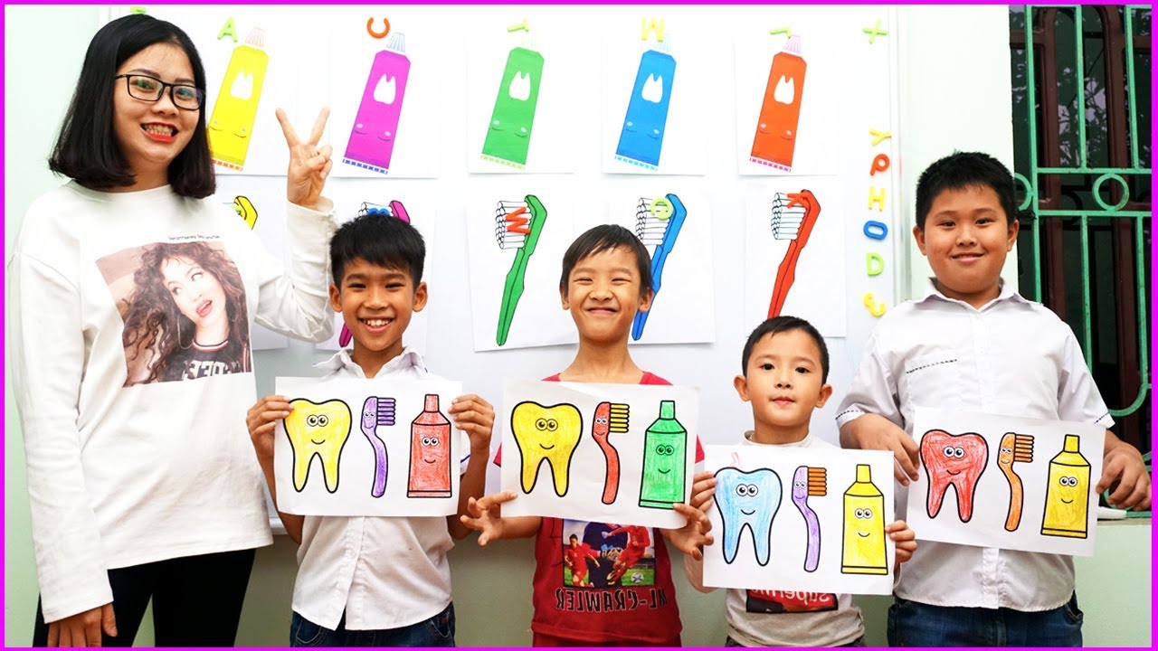 Hihahe Kids Go To School Learn Colors Toothpaste & Toothbrush w/ Learn