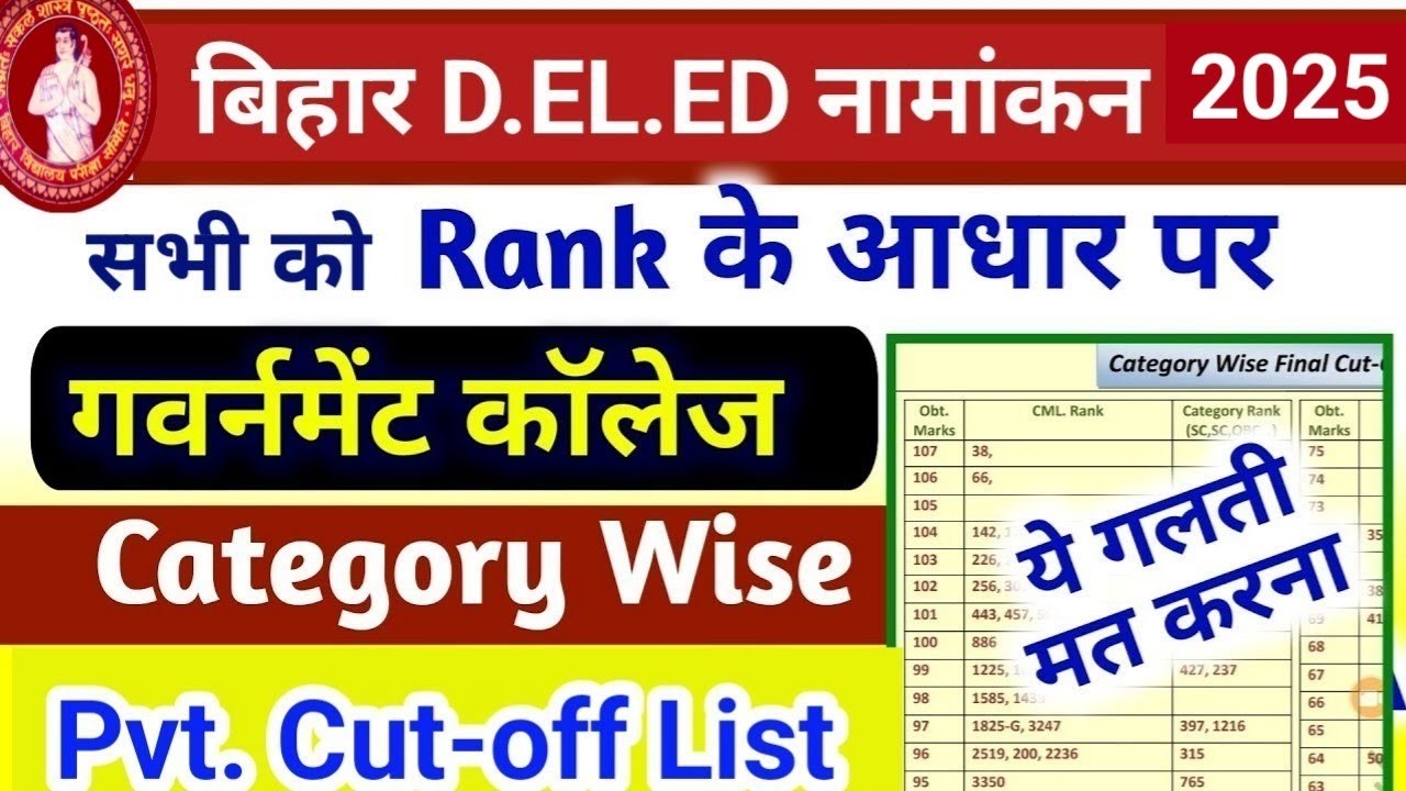 Bihar Deled Cut-off List 2025|| Bihar Deled Govt. college Cut-off List|| Bihar Deled Admission 2025