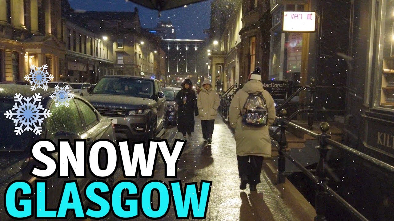 A Dark Snowy Walk in Glasgow Scotland