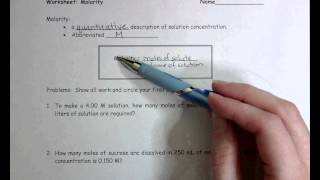 Worksheet Molarity