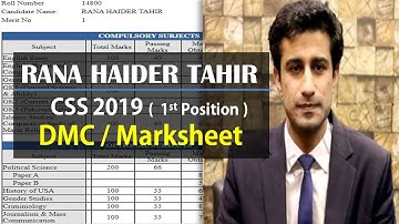 Rana Haider Tahir CSS 2019 Topper DMC - Marksheet