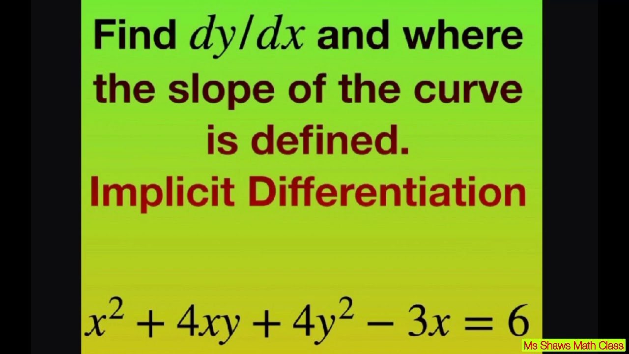 Find derivative implicitly then find where slope of curve is defined x ...