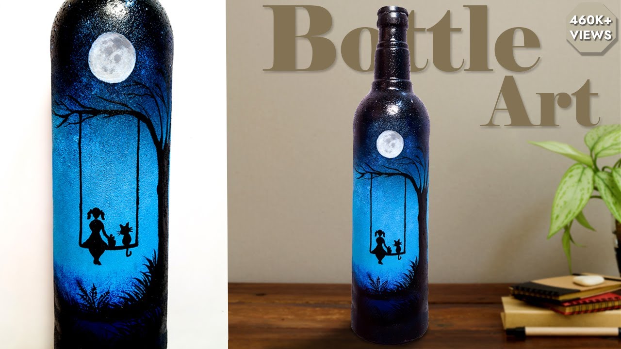 Simple Bottle Art Design || Night Sky Painting On Bottle || Bottle ...