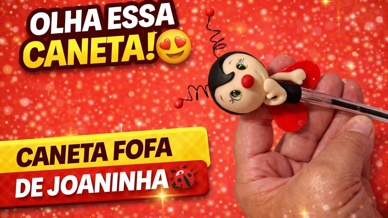 ✨ Caneta de Joaninha em Biscuit | Olha esses detalhes! 🐞🖊️