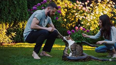 Cat rescue from python in the garden #shorts