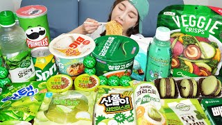 [Mukbang ASMR] Green Color 💚 Korean Convenience Food Jelly Ramen Dessert Recipe Eatingshow Ssoyoung